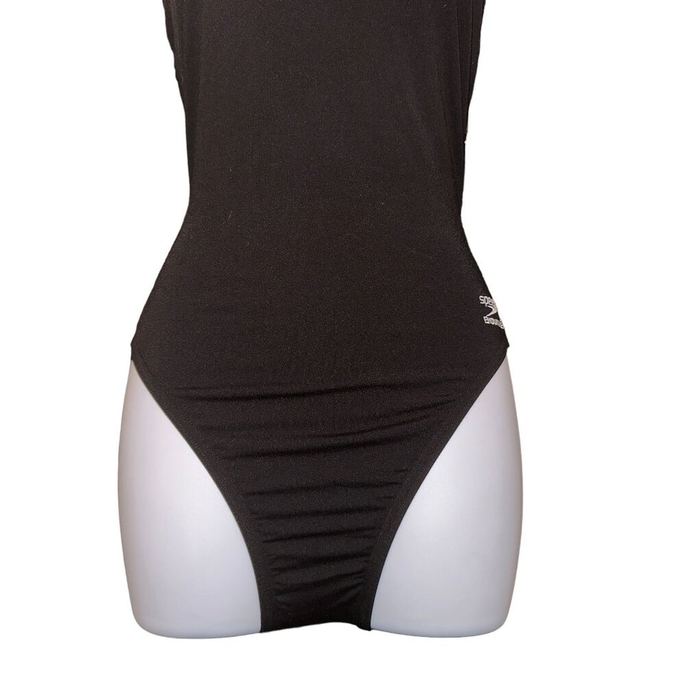 NWT Speedo Endurance + One Piece Swimsuit Womens 30 Solid Flyback Black Training - Picture 3 of 9